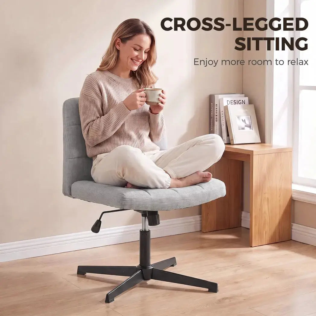 HOMCOM Armless Office Chair, Cross Legged Linen Computer Desk Vanity Chair with Wide Seat, Rocking Function, Grey - from HOMCOM