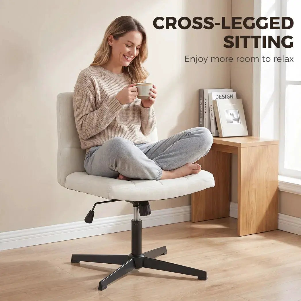 HOMCOM Armless Office Chair, Cross Legged Linen Computer Desk Vanity Chair with Wide Seat, Rocking Function, Beige - from HOMCOM