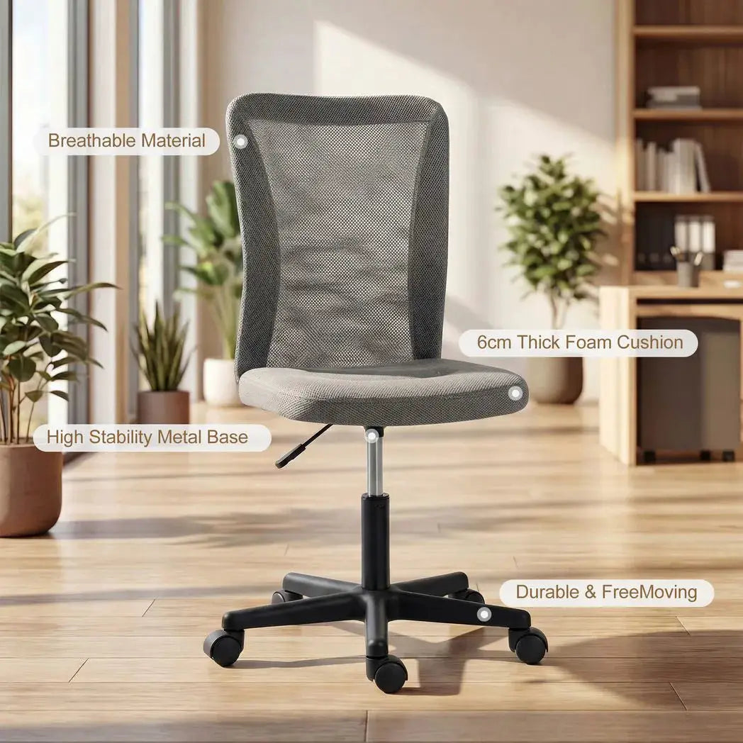 Vinsetto Computer Desk Chair, Mesh Office Chair with Adjustable Height and Swivel Wheels, Armless Study Chair, Grey - from Vinsetto