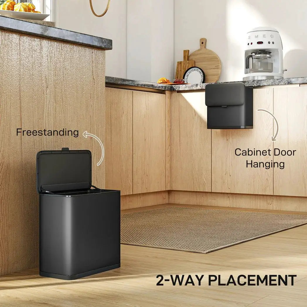 HOMCOM 8L Hanging Kitchen Bin, Rubbish bin with Lid and Removable Inner Bucket for Kitchen Cabinet Door, Under Sink, Office - from HOMCOM