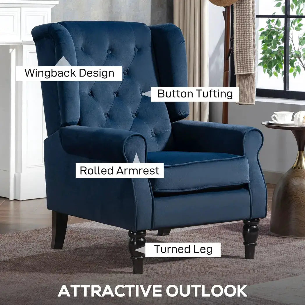 HOMCOM Wingback Accent Chair, Retro Upholstered Button Tufted Occasional Chair for Living Room and Bedroom, Dark Blue - from HOMCOM