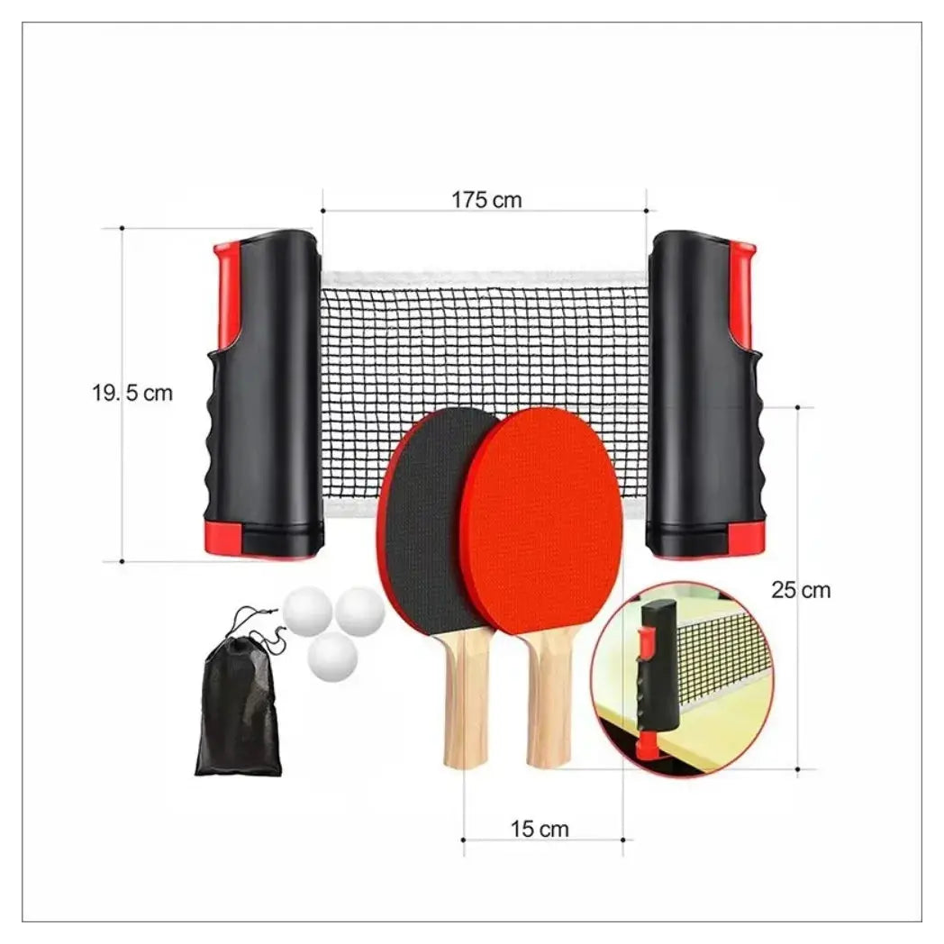 Table Tennis Kit Ping Pong Ball Retractable Net with 2 Paddles + 3 Balls - from N/A