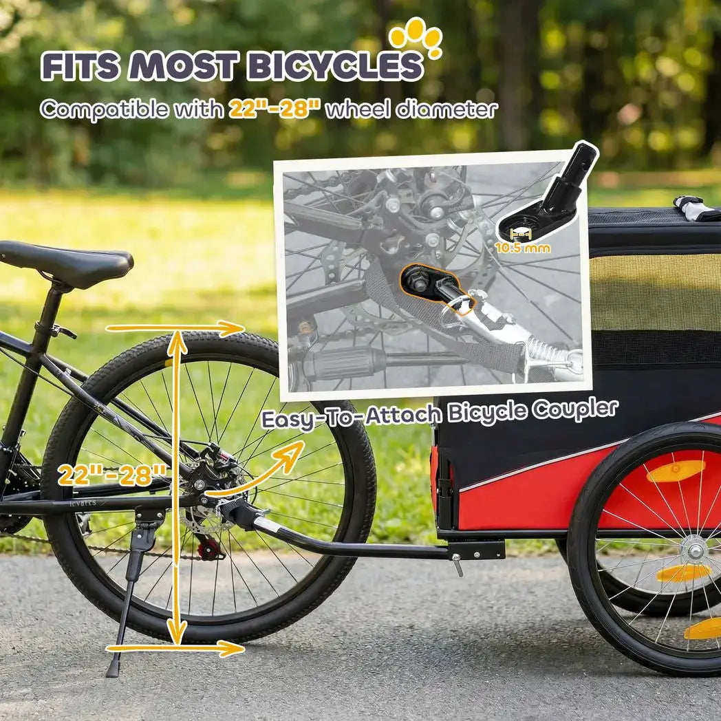 PawHut Dog Bike Trailer, Dog Cart Bicycle Carrier for Small and Medium Pets with 20" Inflatable Rubber Wheels, Red - from PawHut