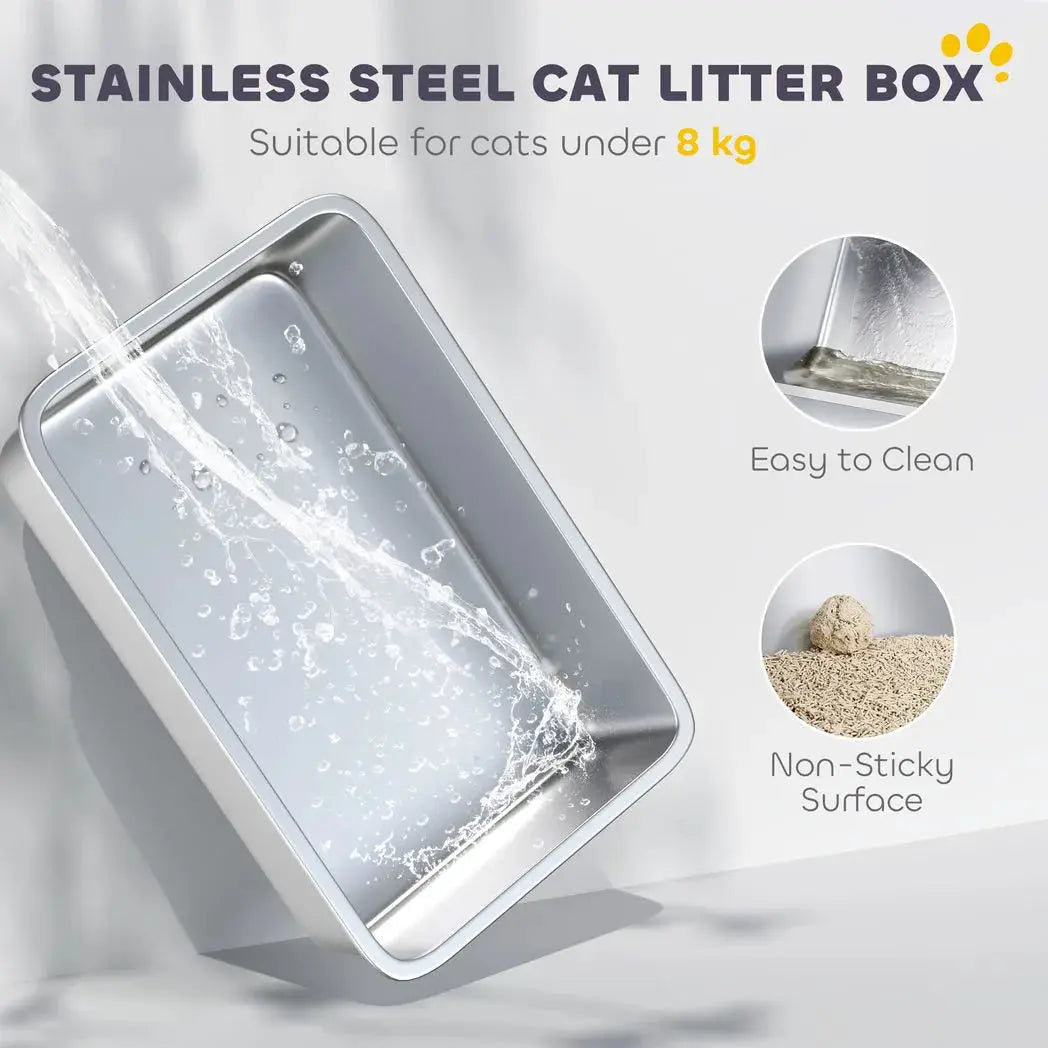 PawHut Extra Large Stainless Steel Litter Box, Enclosed Cat Litter Tray with Scoop, Deodorizer Bag, Front-Entry and Top-Exit - from PawHut