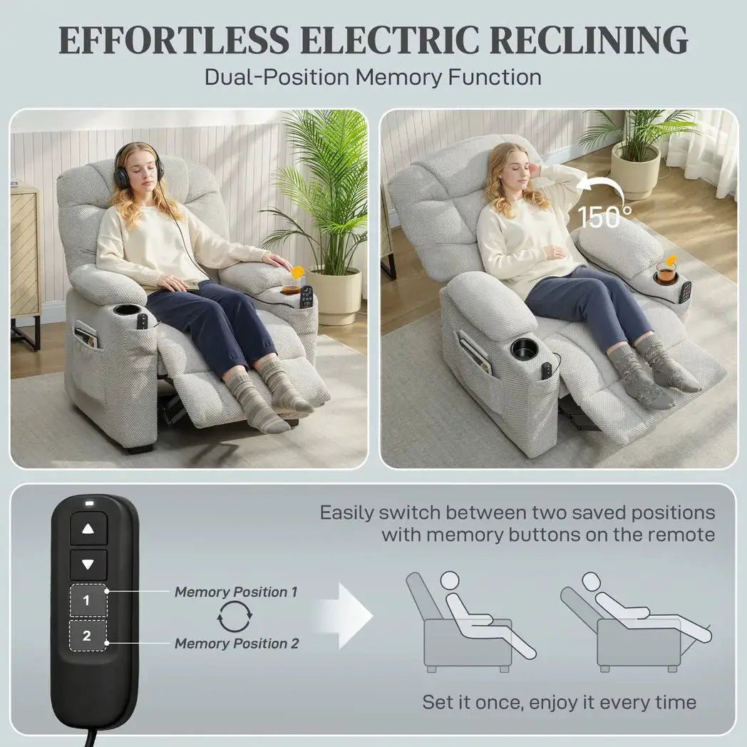 HOMCOM Electric Massage Recliner Armchair with Vibration, Heat, Whisper-Quiet Motor, Memory Function, Fleece Power Reclining Chair with Spring Pack, USB Port, Footrest, Side Pocket, Grey - from HOMCOM