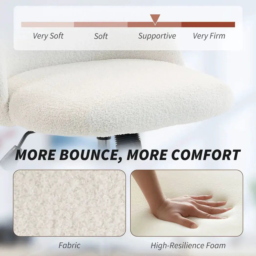 HOMCOM Teddy Fleece Office Chair with Wheels - Cream White - from HOMCOM