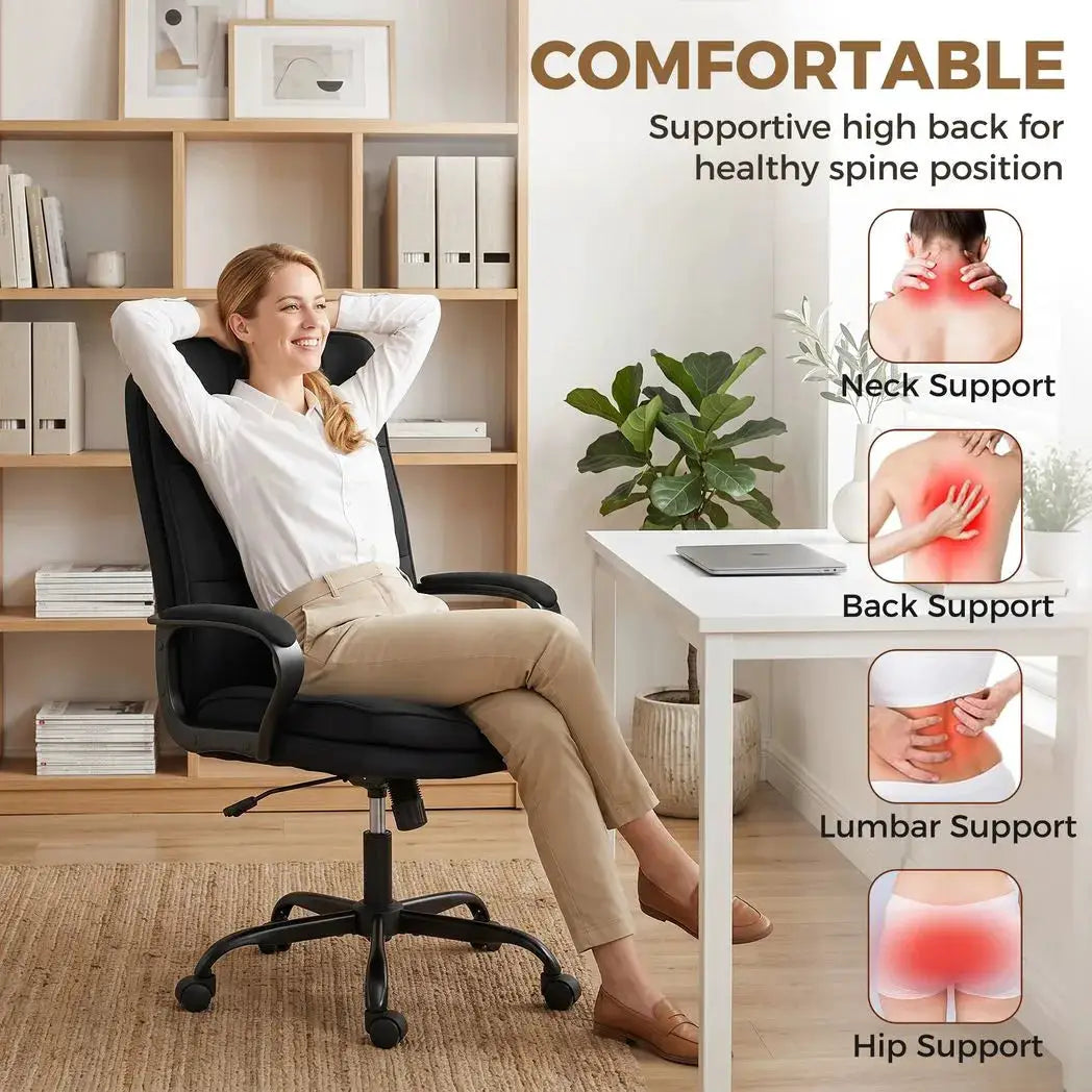 HOMCOM Double Padded Linen-Look Office Chair - Black - from HOMCOM