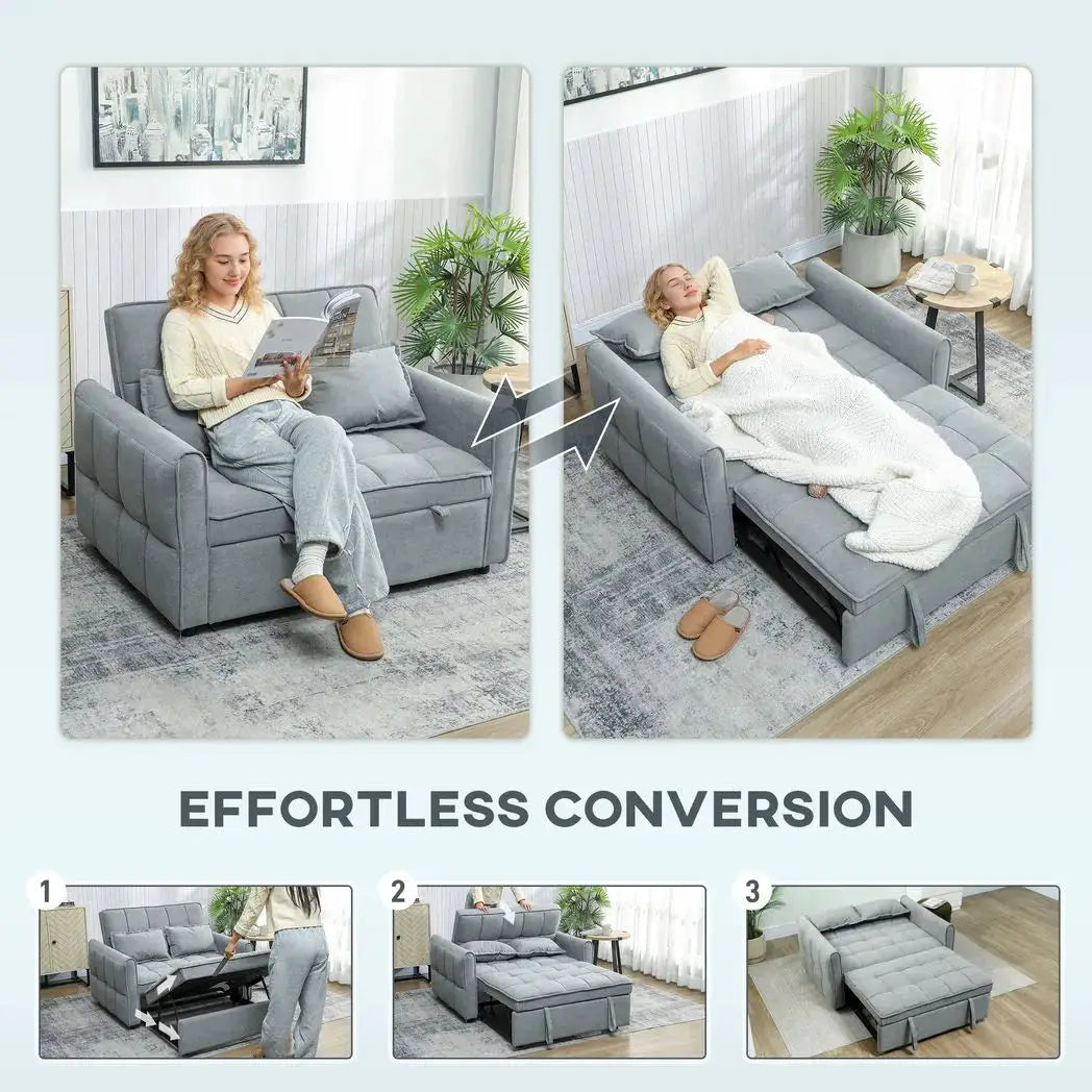 HOMCOM 2 Seater Sofa Bed, 3-in-1 Convertible Sleeper Sofa with Click-clack Adjustable Backrest and 2 Pillows, Grey - from HOMCOM