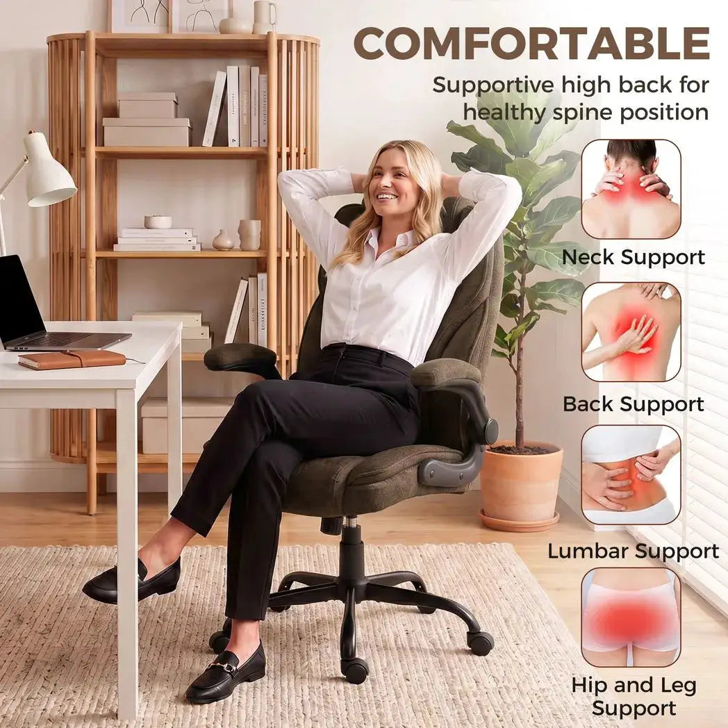 HOMCOM Office Chair, Ergonomic Desk Chair with Flip-up Armrest, Pocket Springs, Swivel Wheels, Adjustable Height, Brown - from HOMCOM