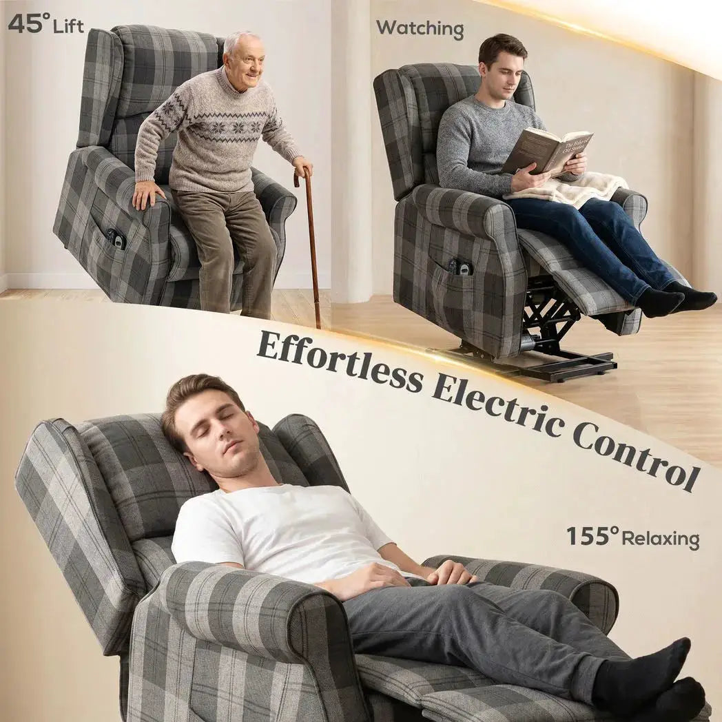 HOMCOM Power Lift Recliner Chair with Vibration Massage, Heat, Checked Lift Chair with Remote, Side Pockets, Grey - from HOMCOM