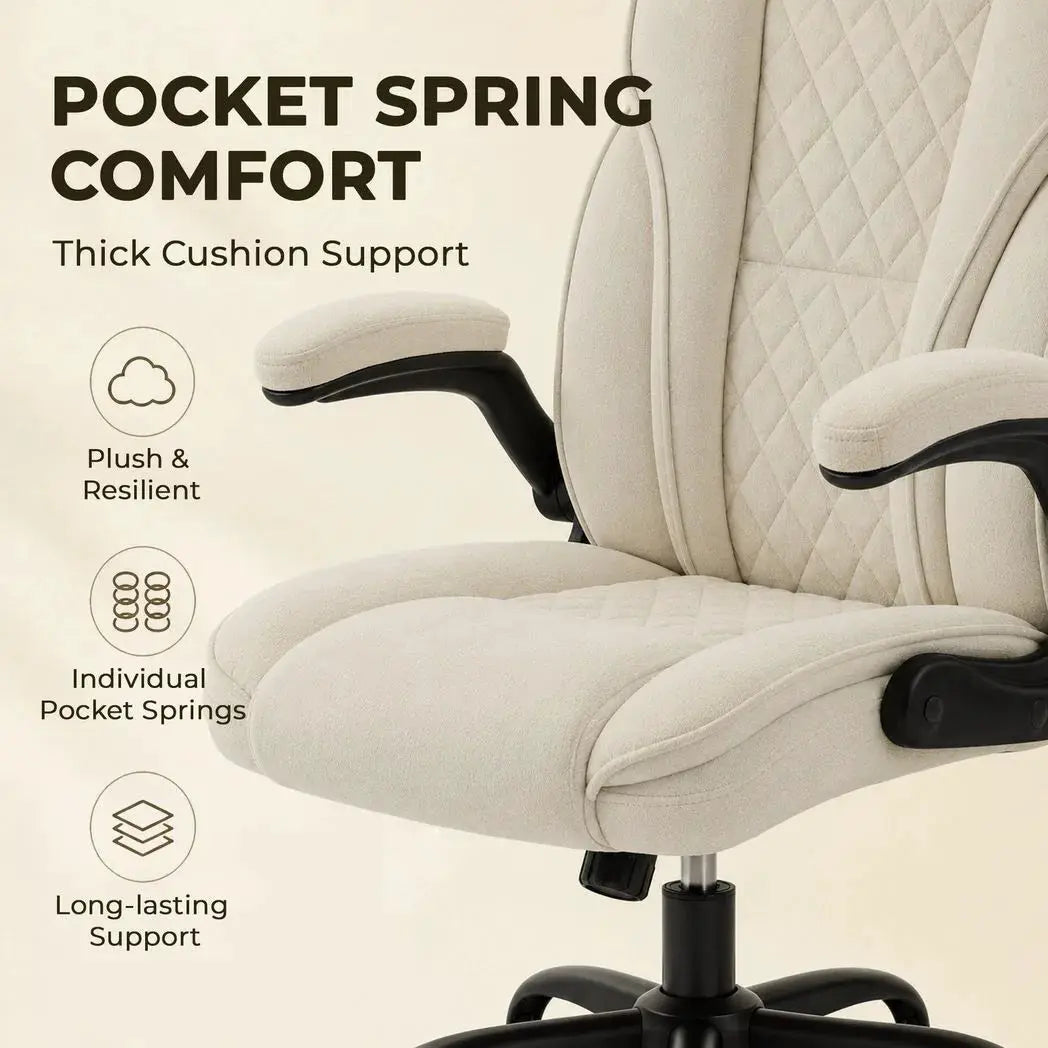 HOMCOM Office Chair, Ergonomic Desk Chair with Flip-up Armrest, Pocket Springs, Swivel Wheels, Adjustable Height, Beige - from HOMCOM