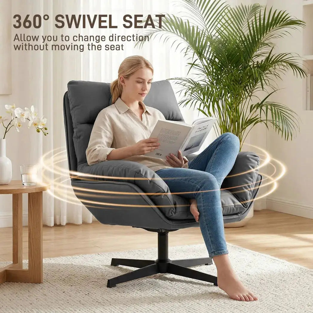 HOMCOM Accent Chair with 360 Swivel Armchair for Living Room with Padded Cushion Dark Grey - from HOMCOM