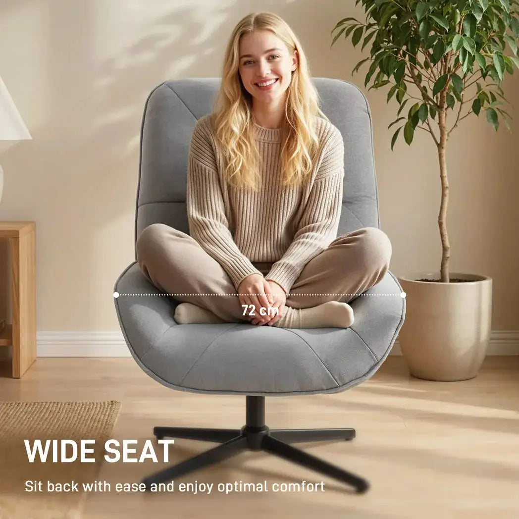 HOMCOM Accent Chair, Chenille Upholstered Swivel Armchair with Lumbar Pillow, High Back, Deep Seat and Metal Legs, Light Grey - from HOMCOM