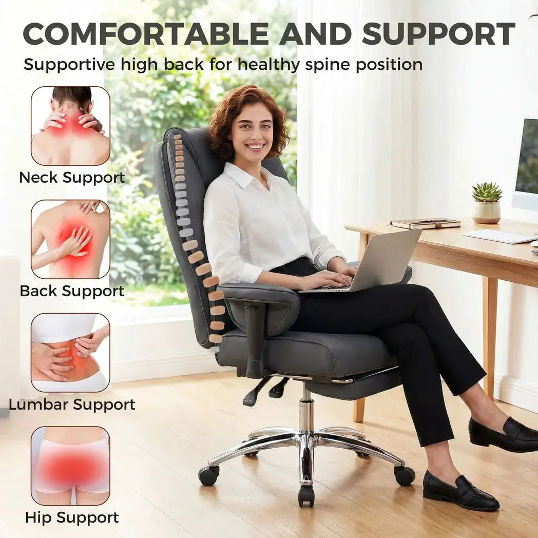HOMCOM Executive Office Chair, Reclining Desk Chair with Footrest, Adjustable Armrests, Pet Friendly Faux Leather, Black - from HOMCOM