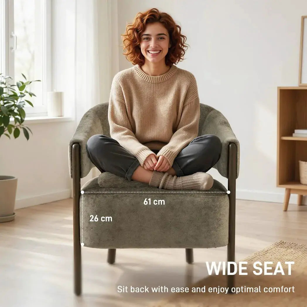HOMCOM Accent Chair, Upholstered Tub Chair with Solid Wood Frame and Legs, Light Brown - from HOMCOM