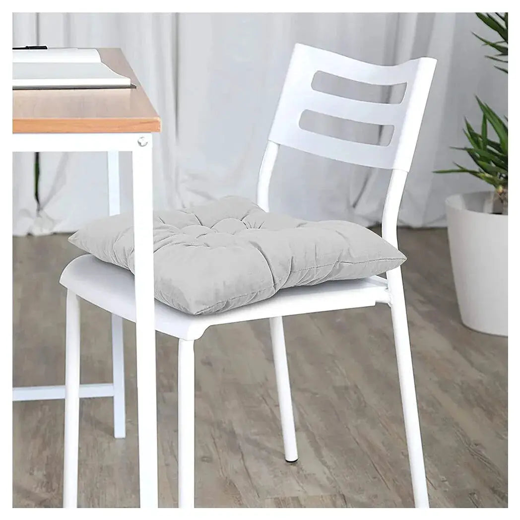 4 Pack Seat Pad Dining Room Garden Kitchen Chair Seat Cushions Tie On Plain UK-grey - from N/A