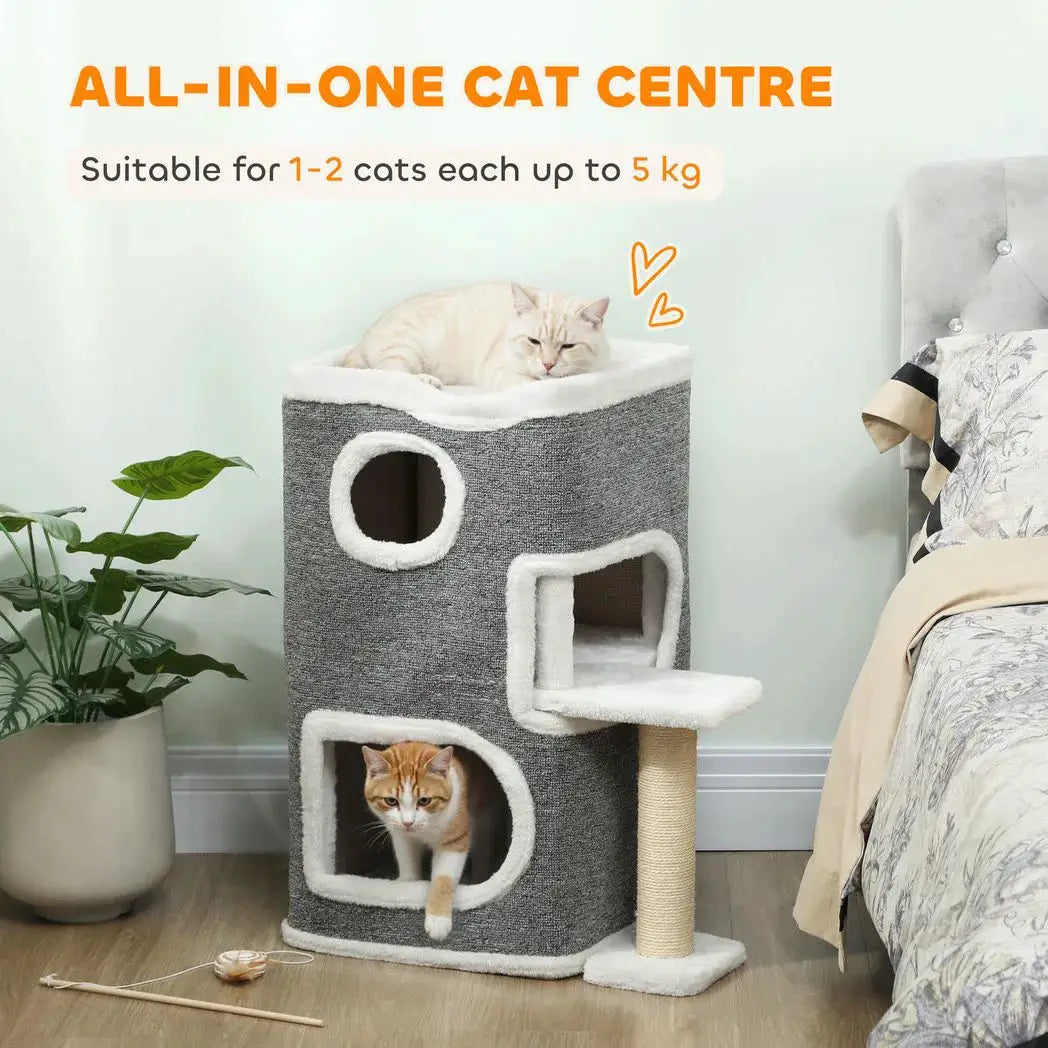 PawHut 75 cm Cat Tree, Cat Tower Condo for Indoor Cats with Scratching Post, Jumping Platform, Grey - from PawHut