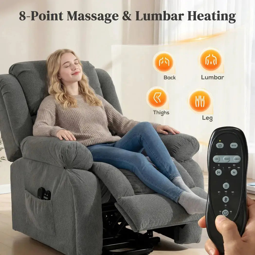 HOMCOM Recliner Armchair Lift Chair, Electric Recliner Chair with Vibration Massage and Heat, Wide Seat, USB Port, Grey - from HOMCOM