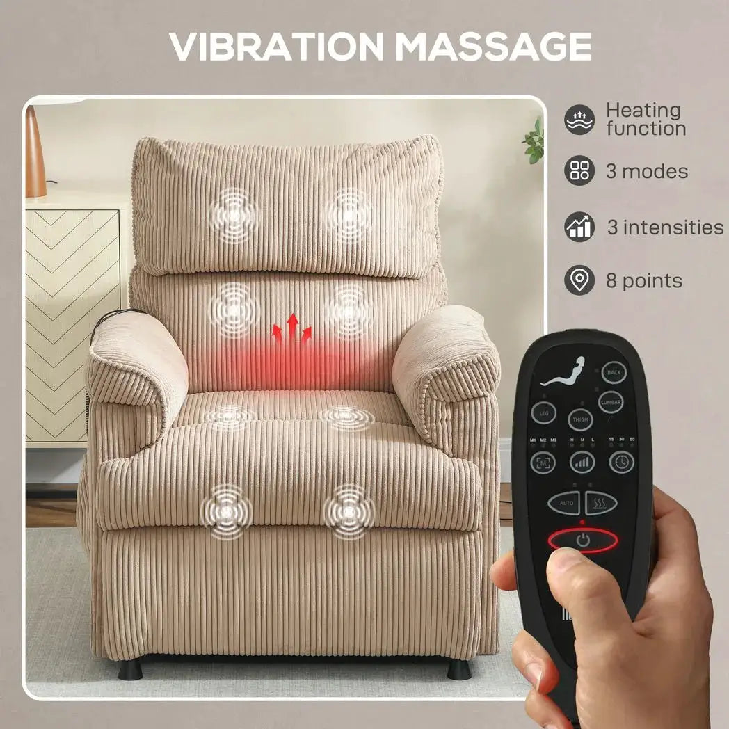 HOMCOM Corduroy Electric Massage Recliner - Brown - from HOMCOM