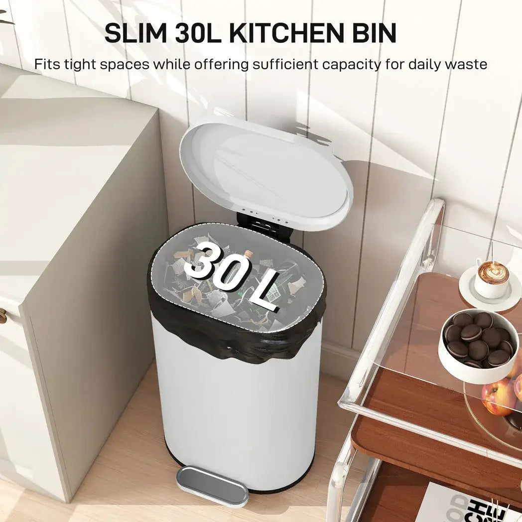 HOMCOM 30 L Modern Curved Kitchen Bin - Cream - from HOMCOM