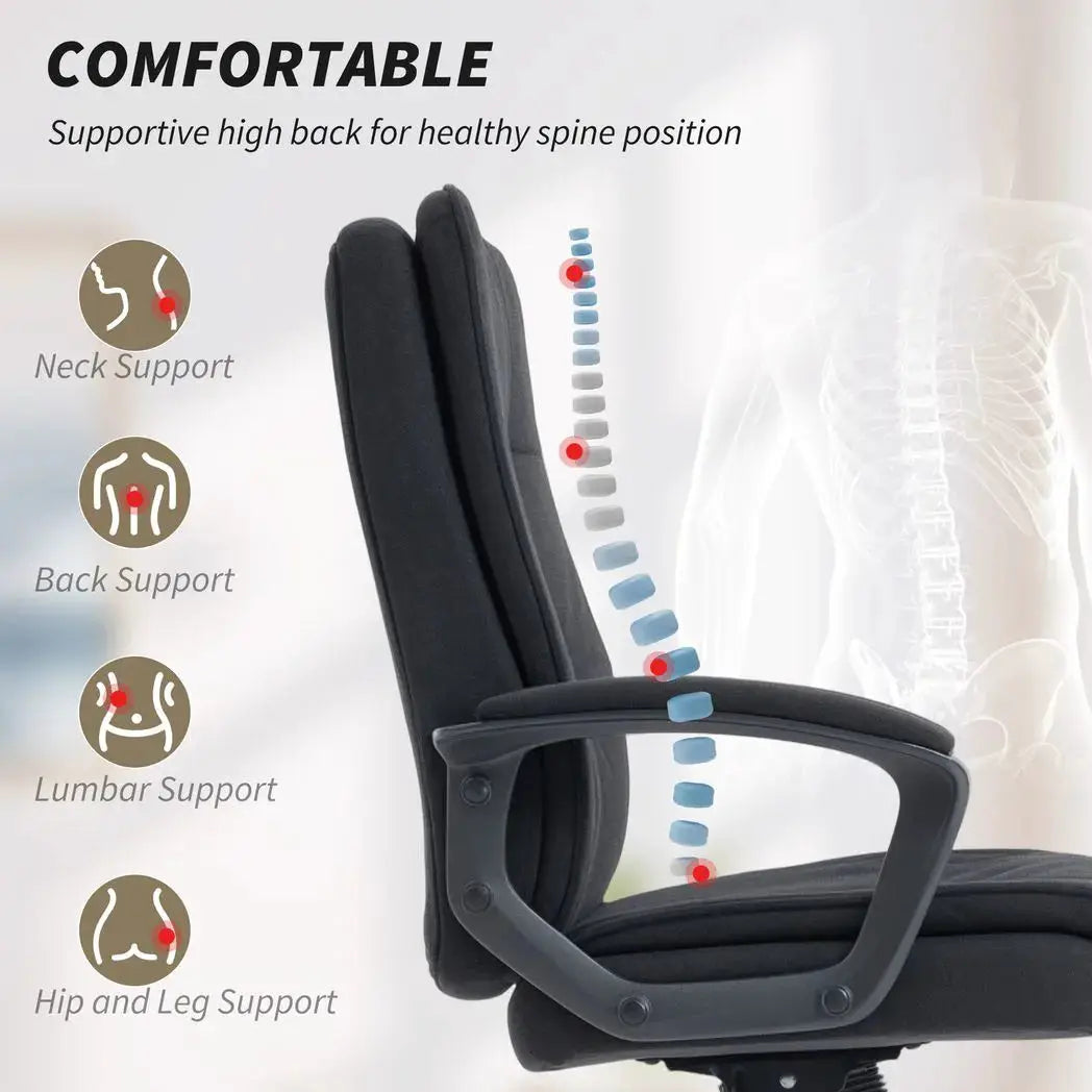 HOMCOM Linen-Look Double-Padded Office Chair - Black - from HOMCOM