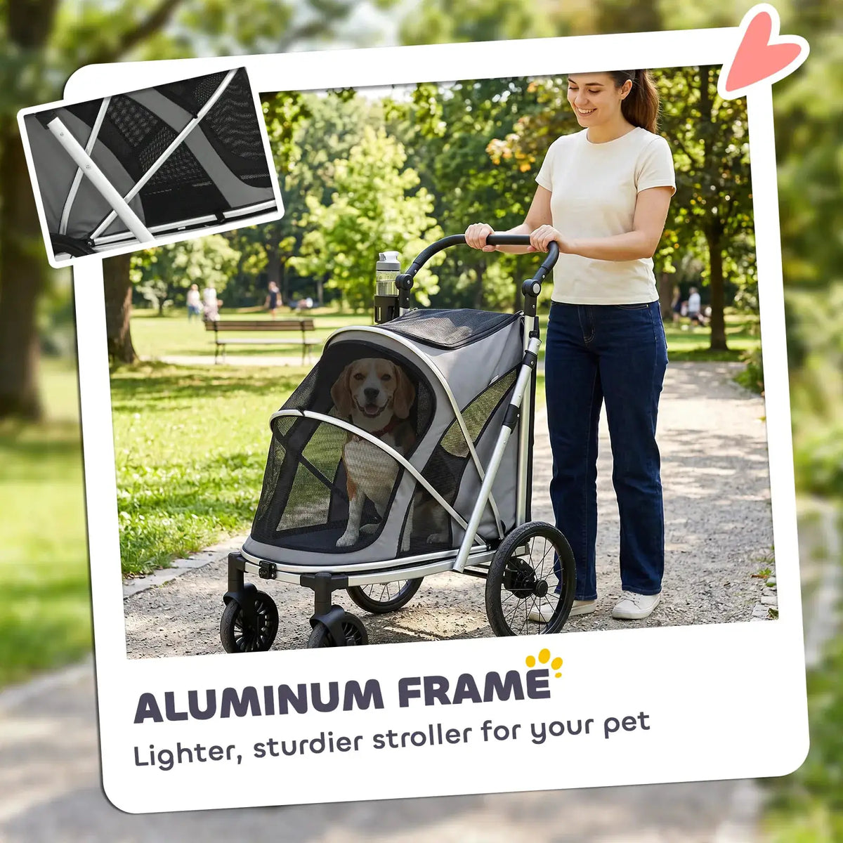PawHut Dog Stroller, Easy Folding Pet Stroller for Small and Medium Dogs with Shock Absorption, Maximum Load 20 kg, Grey - from PawHut