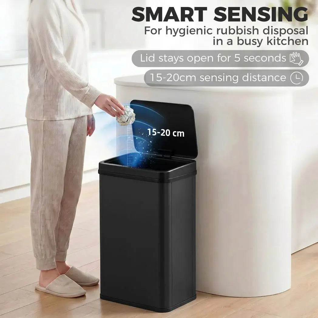 HOMCOM 40L Sensor Bin with Soft-Close Lid, Stainless Steel Automatic Touchless Motion Sensor Kitchen Bin, Black - from HOMCOM