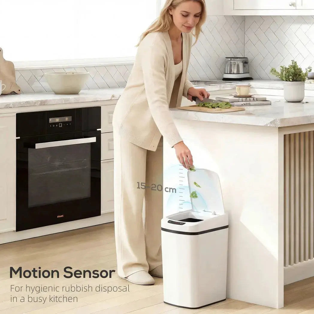 HOMCOM 12L Sensor Bin, Automatic Touchless Motion Sensor Kitchen Bin with Fingerprint Resistant Stainless Steel, White - from HOMCOM