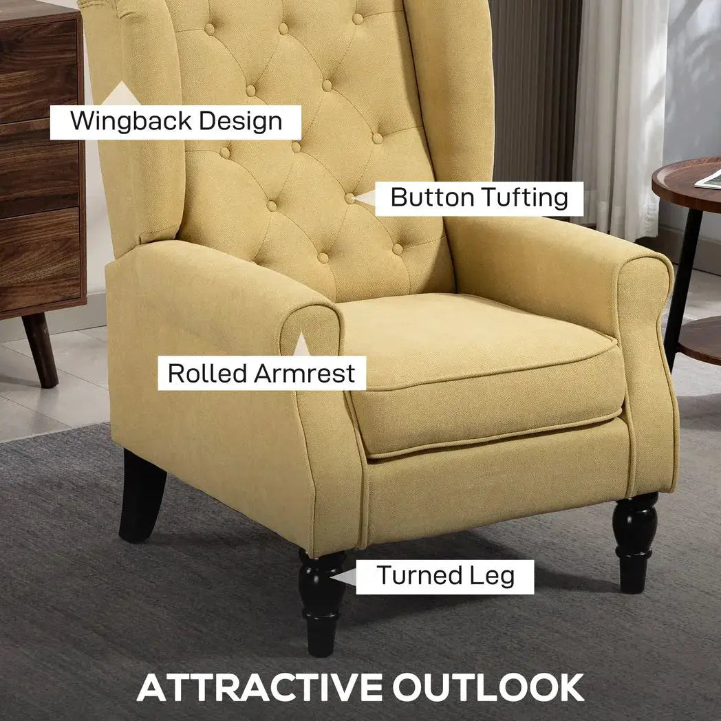 HOMCOM Wingback Accent Chair, Retro Upholstered Button Tufted Occasional Chair for Living Room and Bedroom, Yellow - from HOMCOM