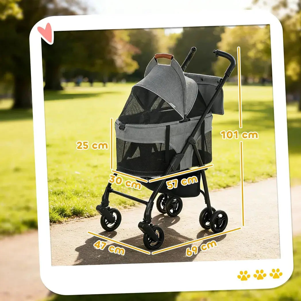 PawHut Pet Stroller, Foldable Dog Cat Stroller with Detachable Carrier, Wheels, Storage Basket, Secure Leash - from PawHut