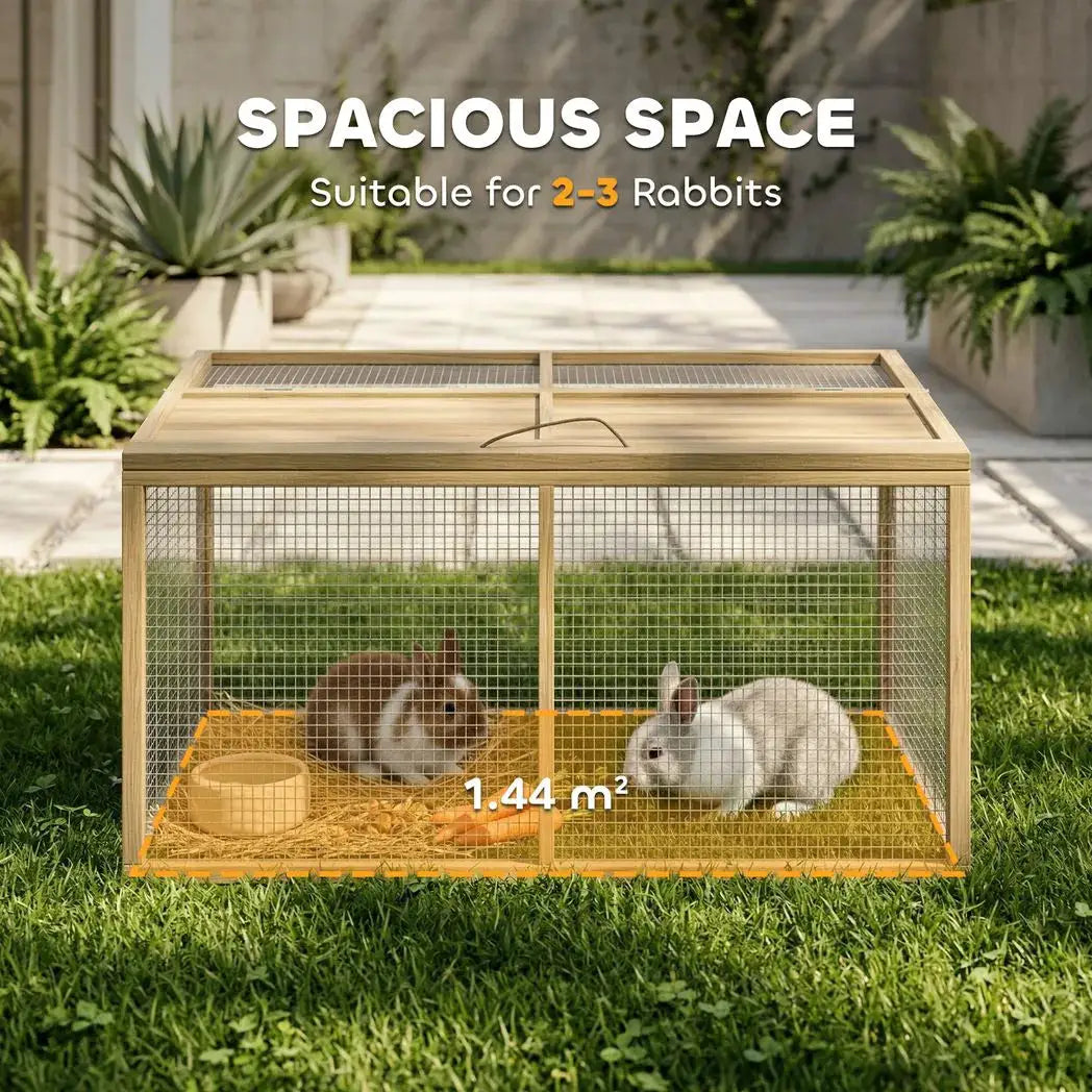 PawHut Wooden Folding Rabbit Hutch, for 2-3 Rabbits - Natural Wood - from PawHut