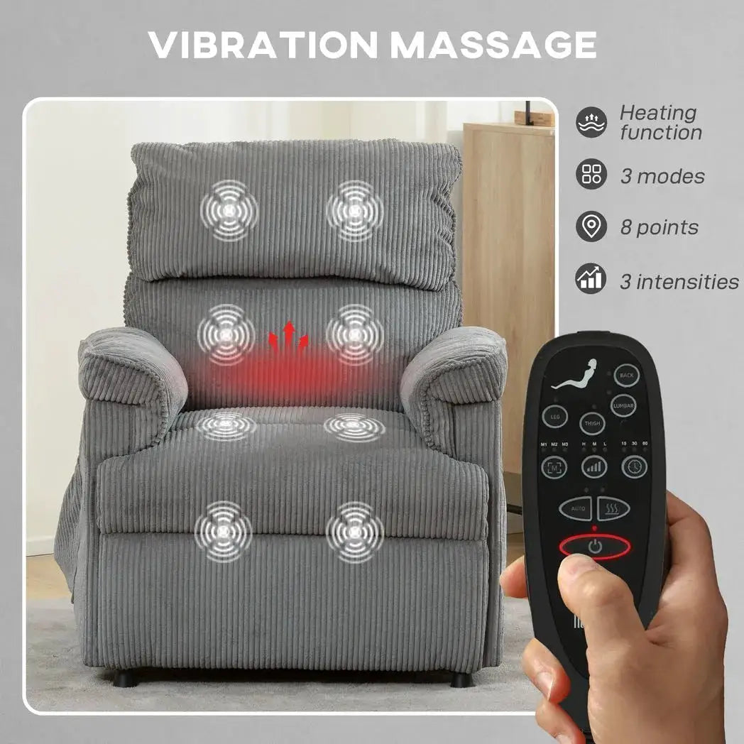 HOMCOM Corduroy Electric Massage Recliner - Grey - from HOMCOM