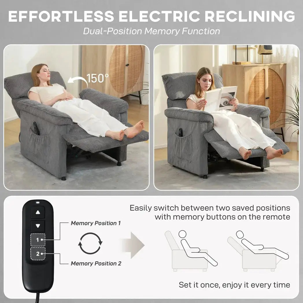 HOMCOM Corduroy Electric Massage Recliner - Grey - from HOMCOM