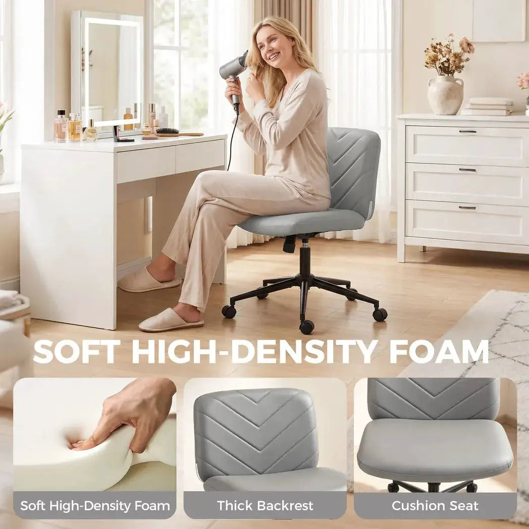 HOMCOM Home Office Desk Chair Height Adjustable Swivel Chair Cross Legged Wide Seat Swivel Wheels Grey - from HOMCOM