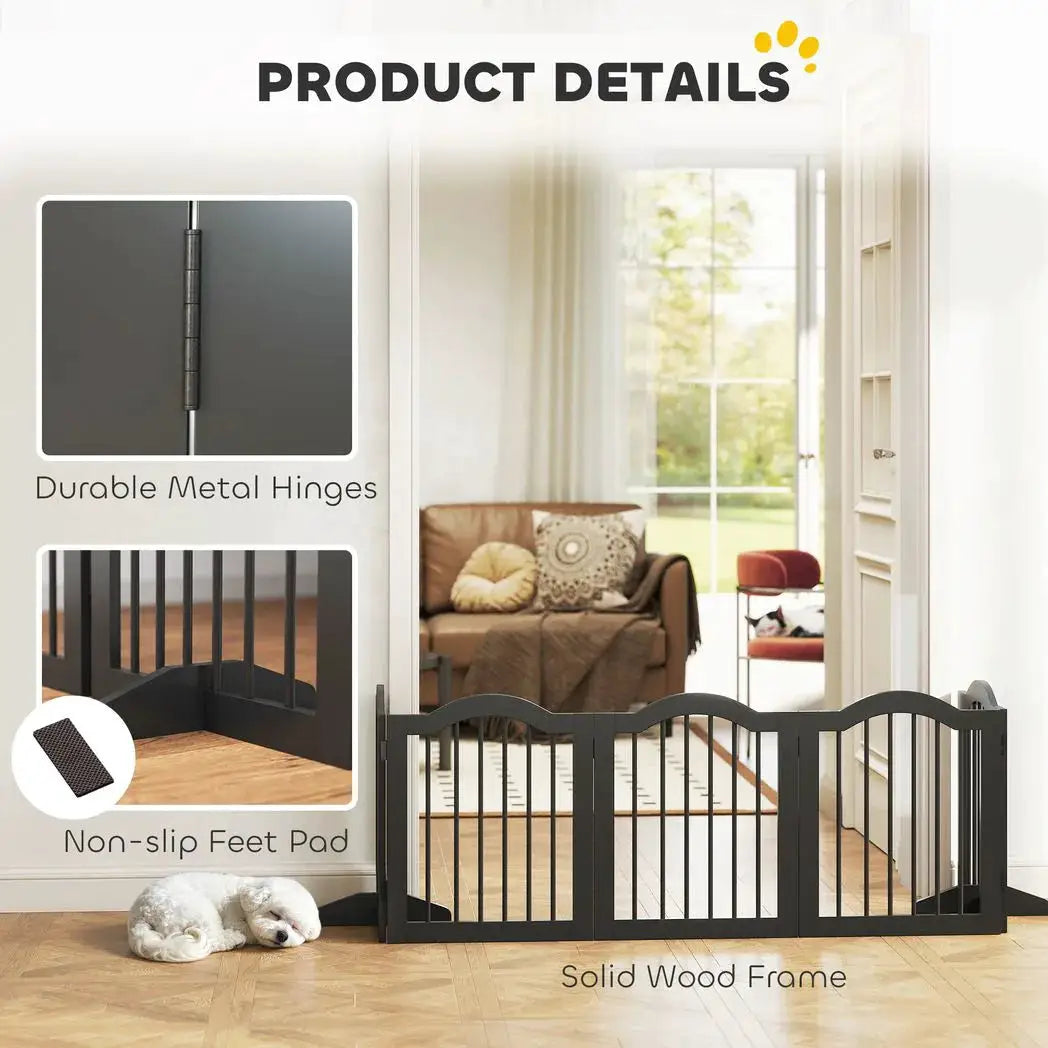 PawHut Freestanding Dog Gate Wooden Stair Gate for Dogs with Support Feet Foldable Pet Fence Safety Barrier for the House Doorway Stairs Black - from PawHut