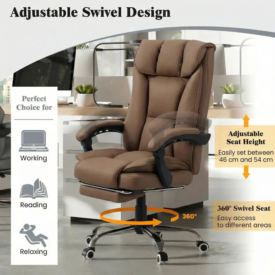 HOMCOM 155° Reclining Faux Leather Swivel Office Chair - Brown - from HOMCOM