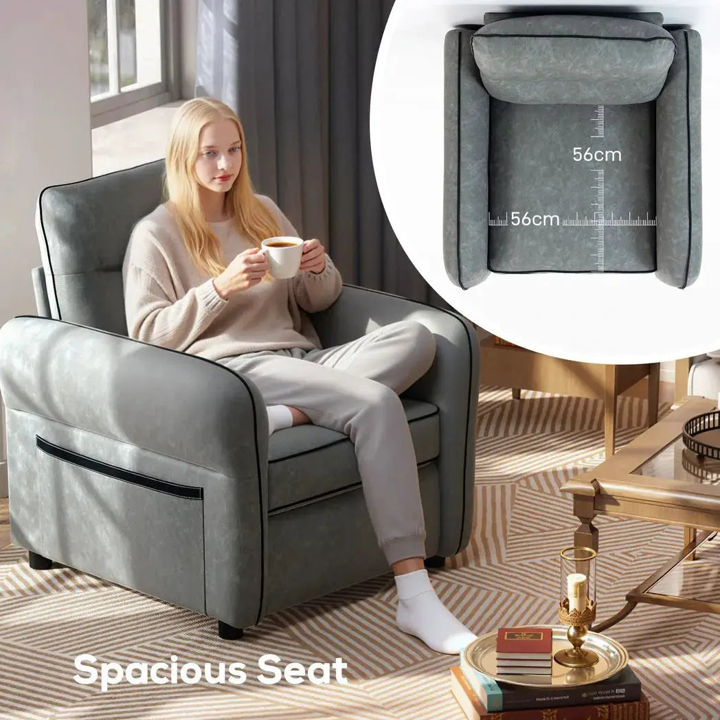 HOMCOM Accent Chair, Faux Leather Armchair - Grey - from HOMCOM