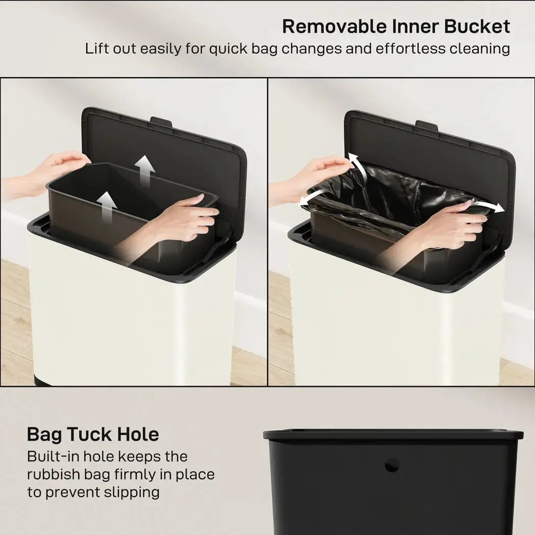 HOMCOM 8L Hanging Kitchen Bin, Rubbish bin with Lid and Removable Inner Bucket for Kitchen Cabinet Door, Under Sink, Office - from HOMCOM