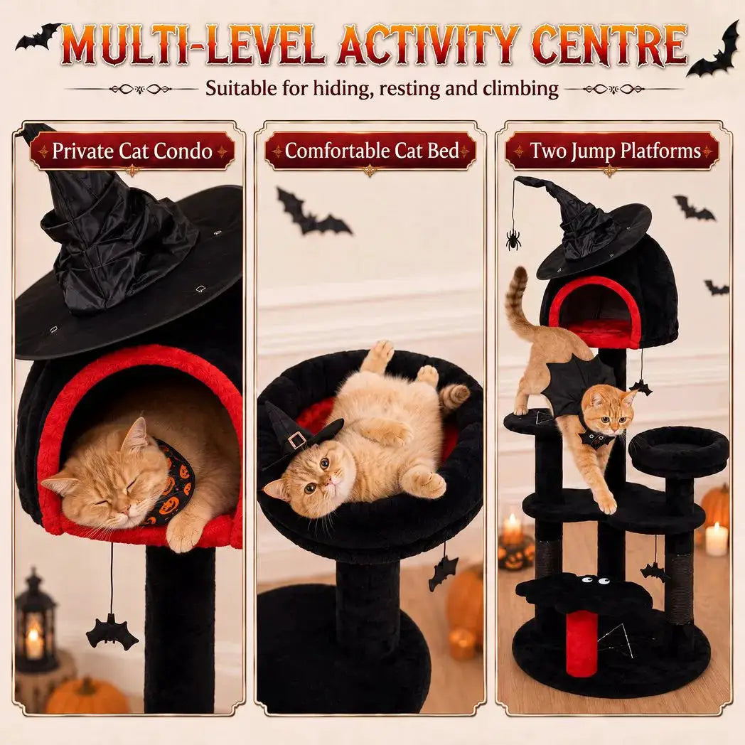 PawHut Gothic Cat Tree, 155cm Cat Tower for Indoor Kittens, Multi-Level Stable Kitten Activity Centre, Black, Halloween - from PawHut