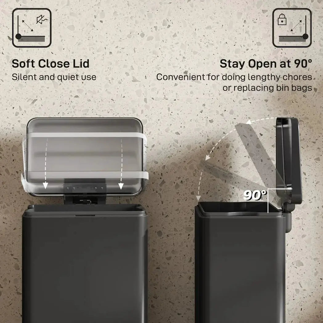 HOMCOM 20L Kitchen Bin with Soft-Close Lid and Stay-Open Function, Stainless Steel Pedal Bin with Removable Inner Bucket for Kitchen, Office, Home, Matte Black - from HOMCOM