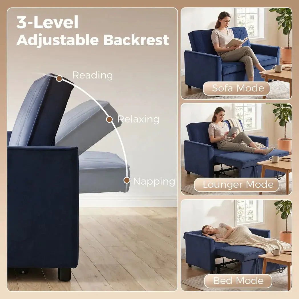 HOMCOM 2 Seater Sofa Bed, 3-in-1 Convertible Pull Out Sleeper Sofa with Click-Clack Adjustable Backrest, Dark Blue - from HOMCOM