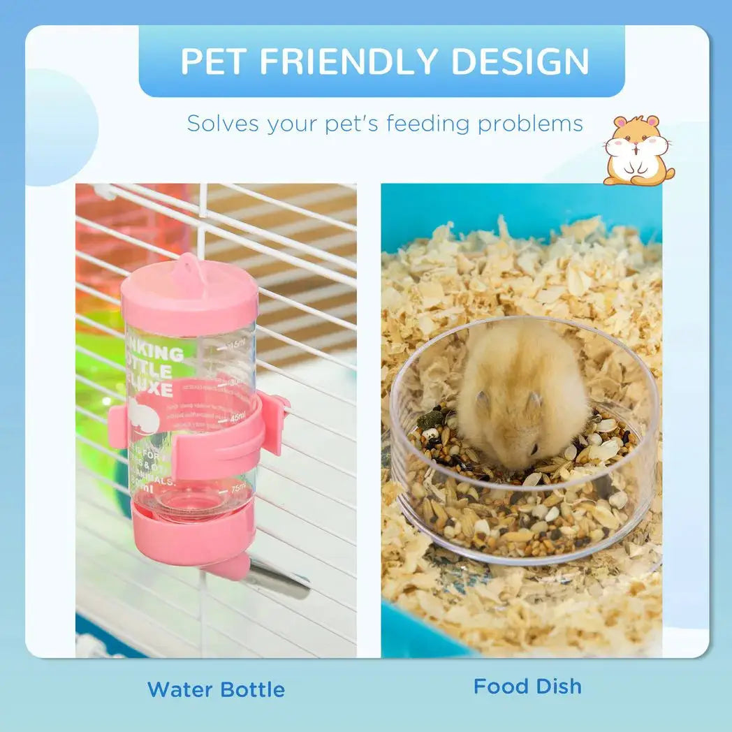 PawHut Hamster Cage w/ Water Bottle, Exercise Wheel, Tubes, Ramps - Light Blue - from PawHut