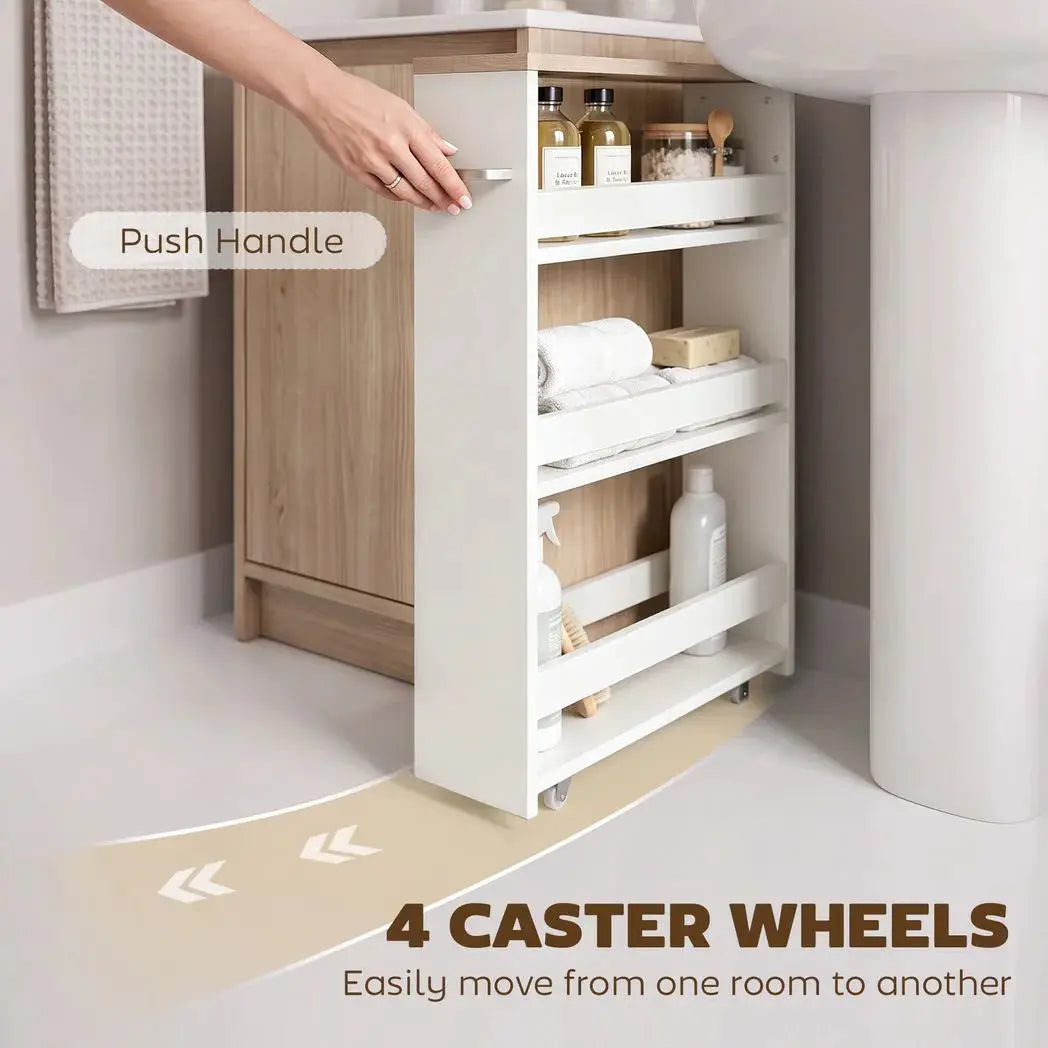 kleankin Storage Cart, 4-Tier Compact Storage Trolley on Wheels and Handle, 48W x 15D x 80H cm, White - from kleankin