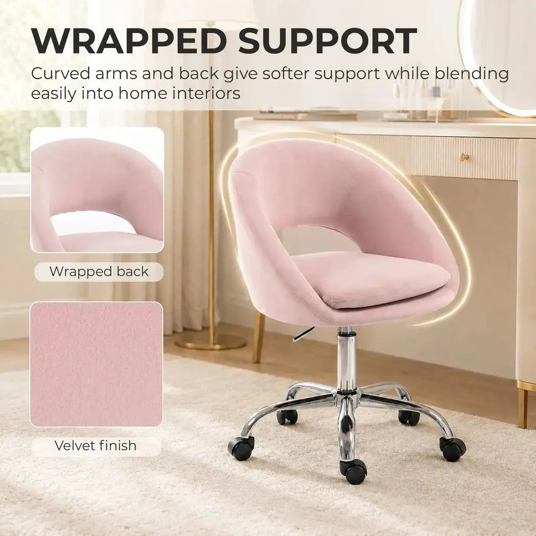 HOMCOM Velvet Desk Chair, Modern Office Chair with Height-Adjustable, Wheels, for Home Study Bedroom, Pink - from HOMCOM