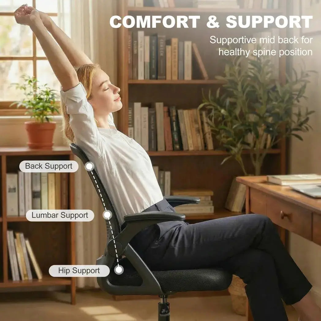 HOMCOM Painting Chair, Mesh Computer Desk Chair with Flip-up Armrests, Black - from HOMCOM