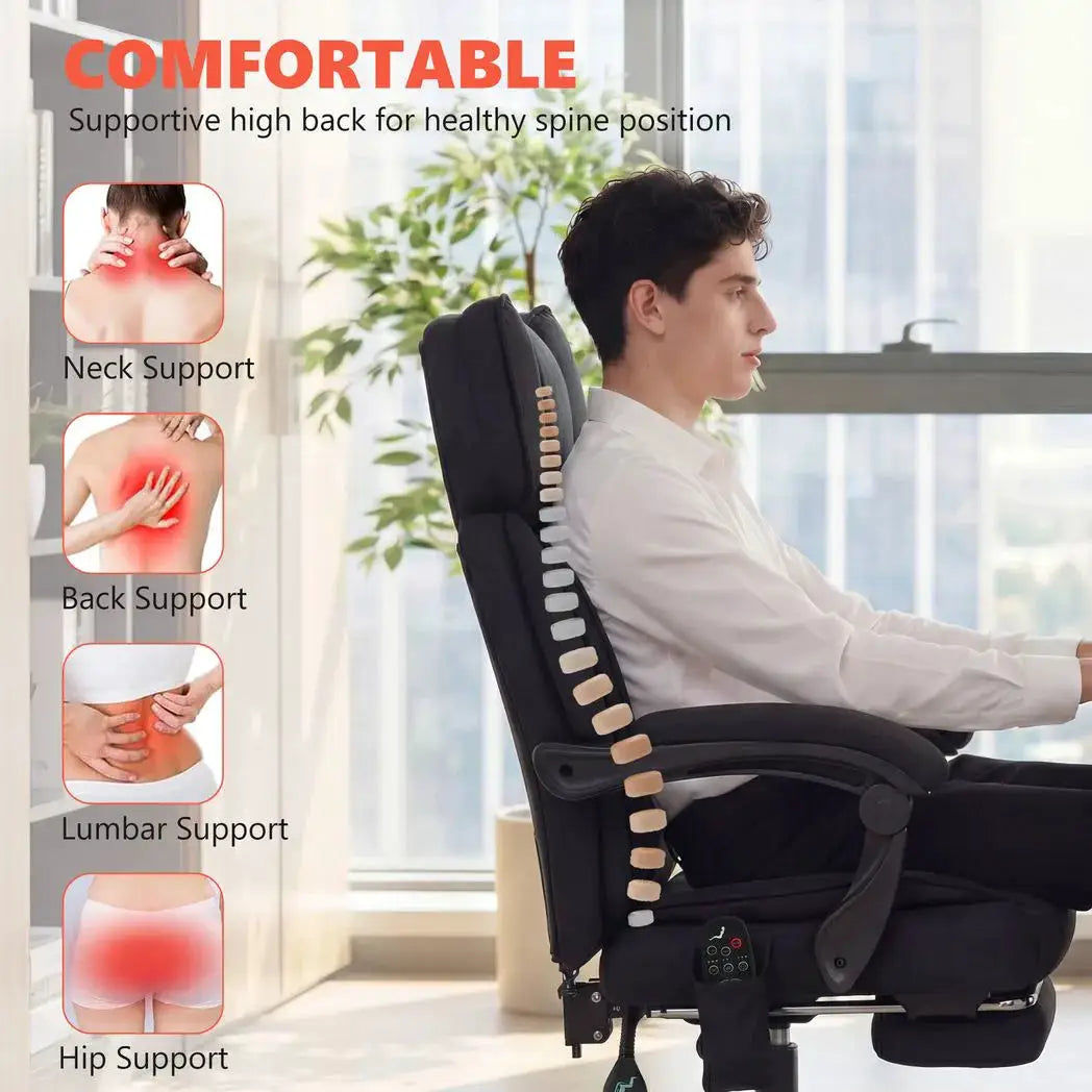 HOMCOM High Back Vibration Massage Office Chair Heated Reclining Computer Chair w/ Adjustable Height, Swivel Wheels, Black - from HOMCOM