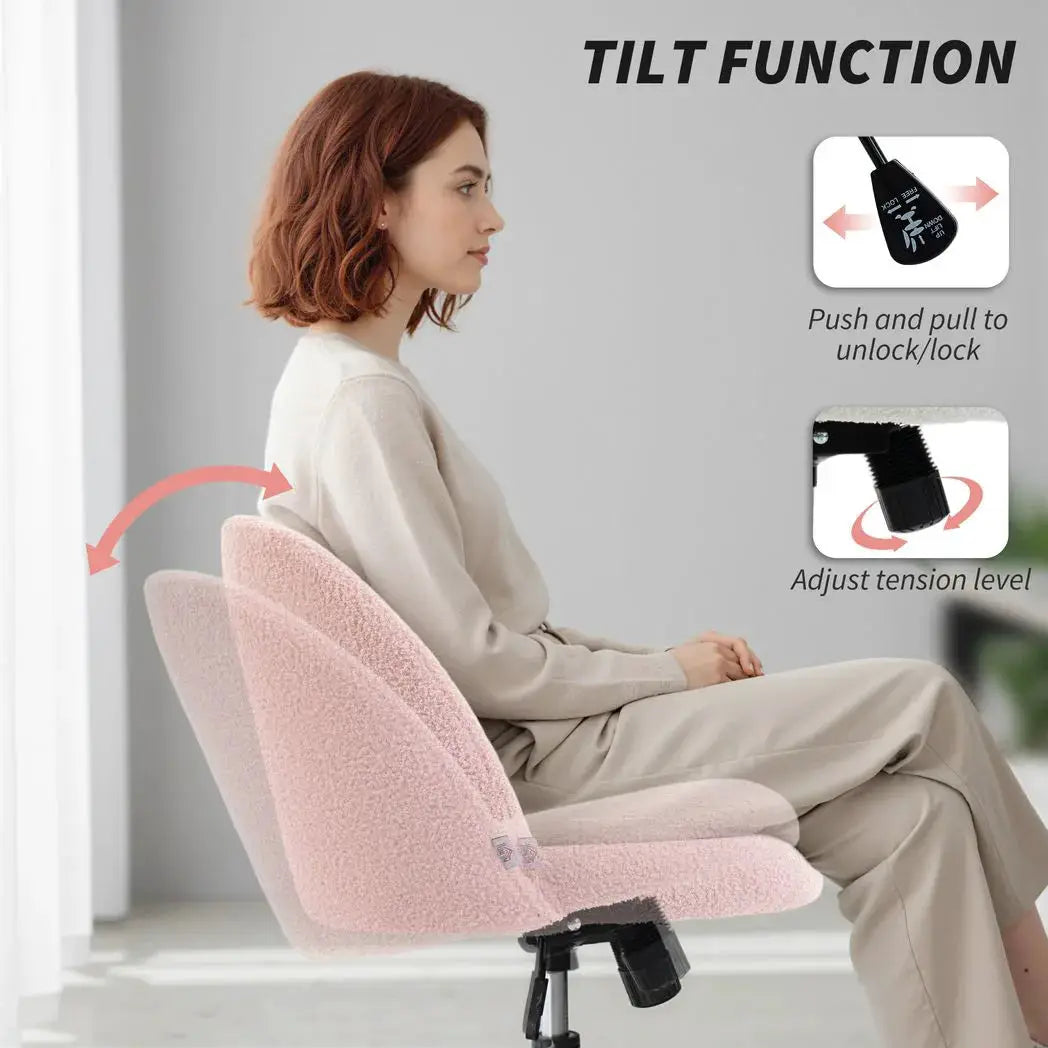 HOMCOM Teddy Fleece Office Chair with Wheels - Light Pink - from HOMCOM