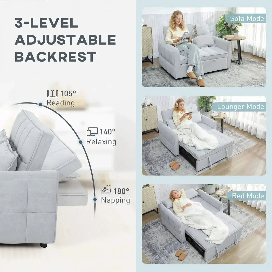 HOMCOM 2 Seater Sofa Bed, 3-in-1 Convertible Sleeper Sofa with Click-clack Adjustable Backrest and 2 Pillows, Light Grey - from HOMCOM