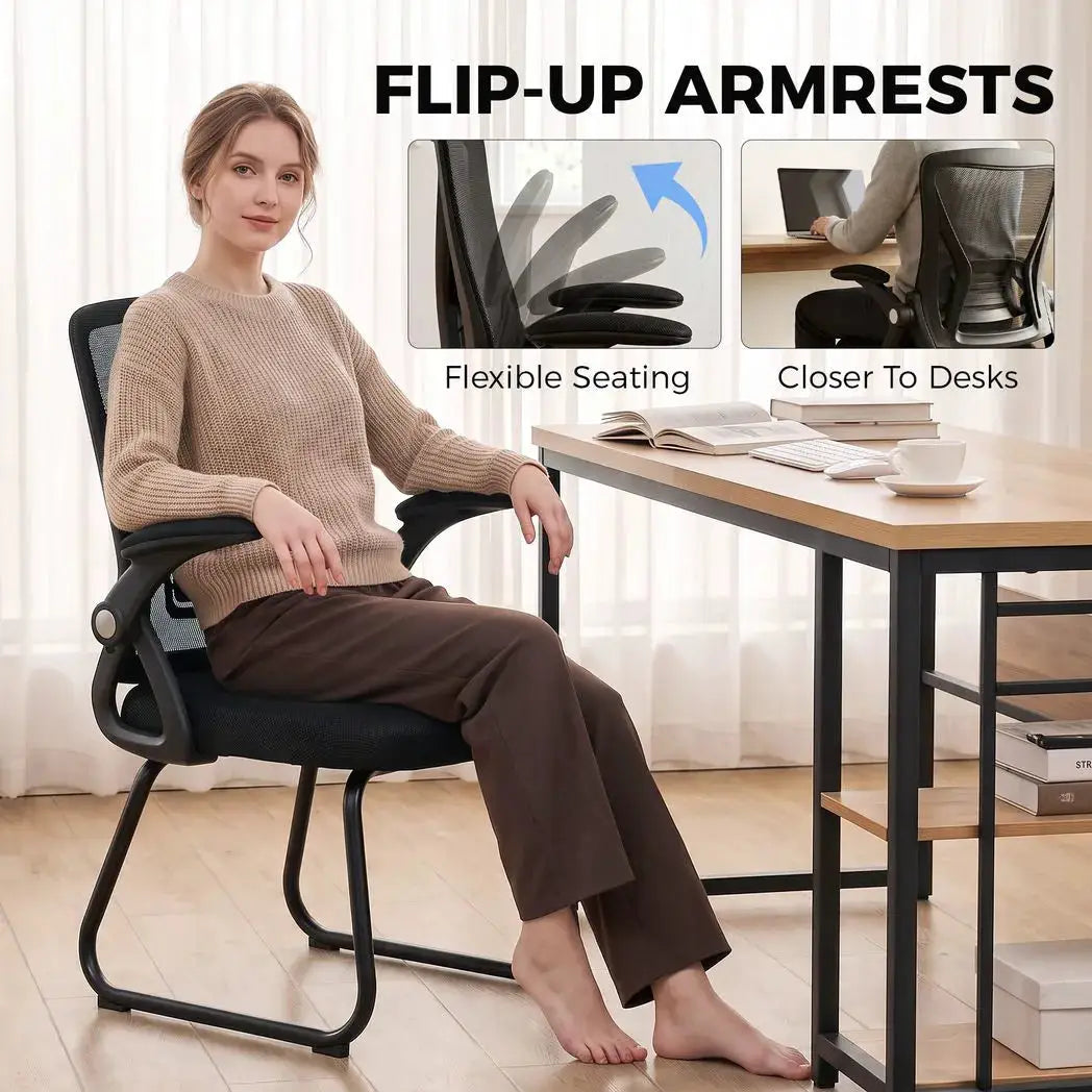 HOMCOM Office Chair, Ergonomic Desk Chair No Wheels with Mesh Backrest and Steel Legs for Home Conference Room, Black - from HOMCOM