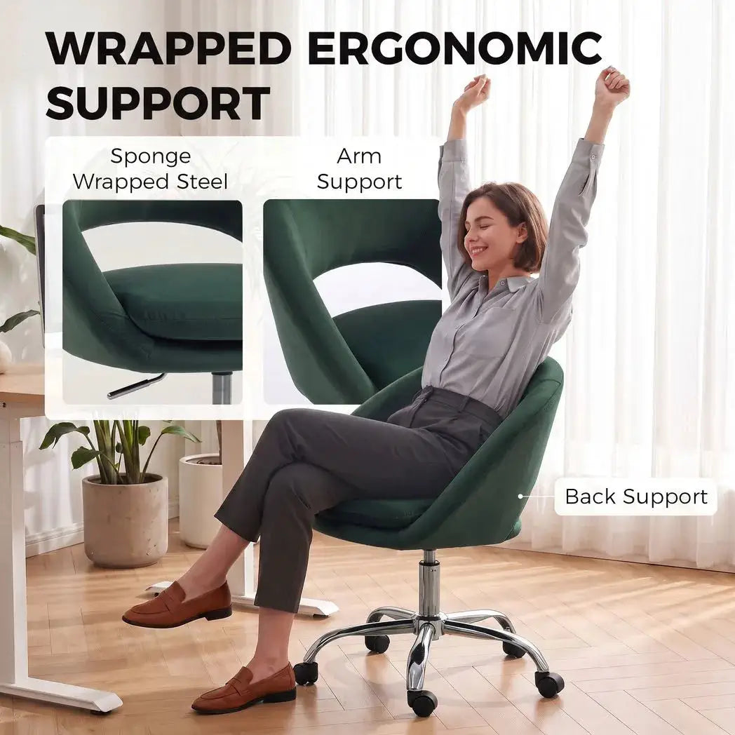 HOMCOM Velvet Desk Chair, Modern Office Chair with Height-Adjustable, Wheels, for Home Study Bedroom, Dark Green - from HOMCOM